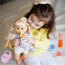 DIELOVEHUA Pack of 6 Doll Accessories, 2 Pieces Magic Bottle, 2 Pieces Doll Dummies, 2 Doll Bibs, Doll Bottle with Milk, Magic Milk Bottles, for Children from 3 Years