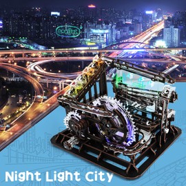 Own1one Marble Run 3D Puzzle for Adults - 3D Wooden Puzzles Marble Run with LED Hand Cranked Wooden Model Kit with Balls - Gift for Teens & Adults