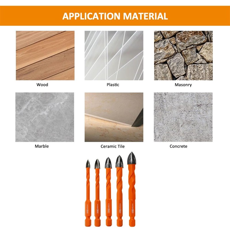 BGTEC Diamond Cemented Carbide Drill Bits Masonry Drill Bits, 5pcs
