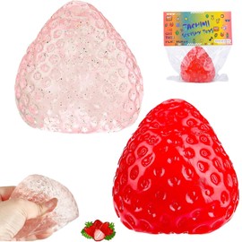 Pack of 2 Taba Squishy Strawberry, Strawberry Squeeze Toy, Anti-Stress Ball, Fufu Squishy, Fidget Toys Squeeze Toys for Children and Adults (A)
