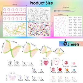 Hair Jewels Self Adhesive Face Rhinestones Butterfly Heart Gem Stickers, Festival Gems Stick on, Rave Accessories for Women
