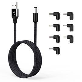 AGVEE 3.3ft USB to DC 5V Power Cord 5521(5.5x2.1mm) | Braided Nylon & Aluminum Shell | 6pcs DC Adapter Tips | Fast & Durable Charging for CCTV Cameras, Routers, LED Strips, Black