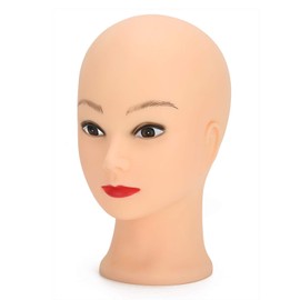 19.3 Inch Makeup Practice Mannequin Head, Professional Bald Mannequin Head for Wigs and Hats, PVC Material, Tripod Compatible, Mimics Human Skin with Hole