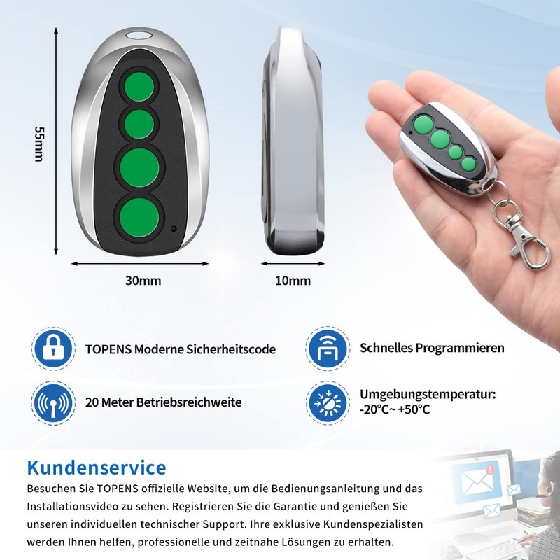 TOPENS M12 Handheld Transmitter Remote Control 4-Channel Transmitter for Automatic