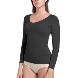 satithry Women's Long Sleeve Underarm Absorb Perspiration Shirts Scoop Neck (US, Alpha, X-Large, Regular, Regular, Black)