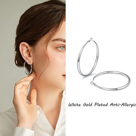 Earrings 925 Silver Hoop Earrings for Women, Size Thin Hoop Earrings, Polished Round Circle Endless Earrings 50/60 mm, Silver