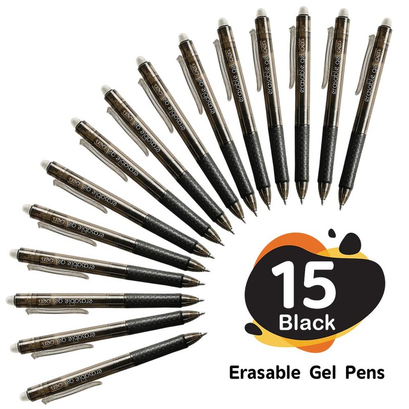 Erasable Gel Pens, 15 Pack Black Retractable Erasable Pens Clicker,