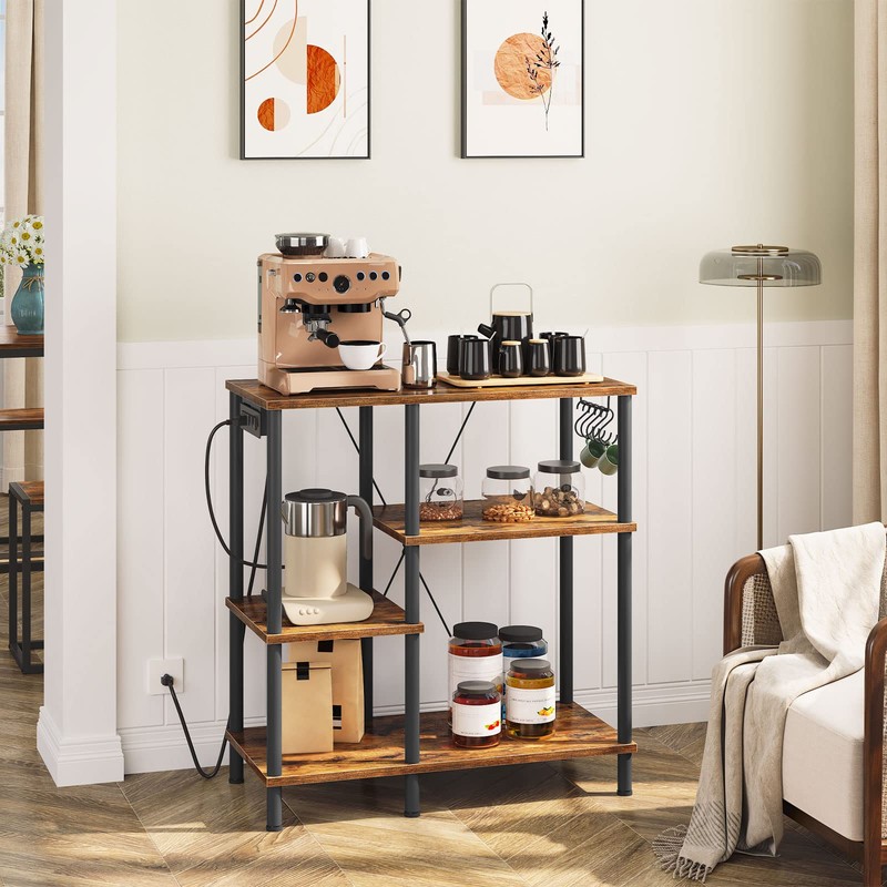 HOOBRO Bakers Rack with Power Outlet, Microwave Stand with 5