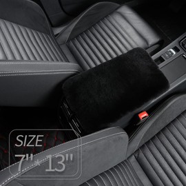 IRIWOOL Sheepskin Armrest Cover Auto Center Armrest Cover Car Soft Console Pad, Fluffy Wool Auto Center Console Cover for Most Car Arm Rest Decoration Protector 7 x 13 Inch (Shearling, Black)