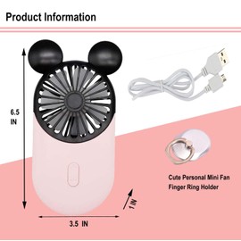 ZSHMJMJ Cute Personal Mini Fan(2 PACK), Mini Handheld USB Rechargeable Portable Fan with Stylish LED Light,3 Speed Adjustable,Cute Mouse,for Kids Girls Woman Home Office Outdoor Travel