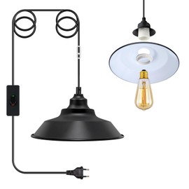 Pendant Light Kit with Switch Vintage Pendant Lamp with 450 cm Cable Pendant Lamp with Plug E27 Pendant Lamp Kit Modern Industrial Black Metal Pendant Light Cable (White Lamp Holder with Lampshade