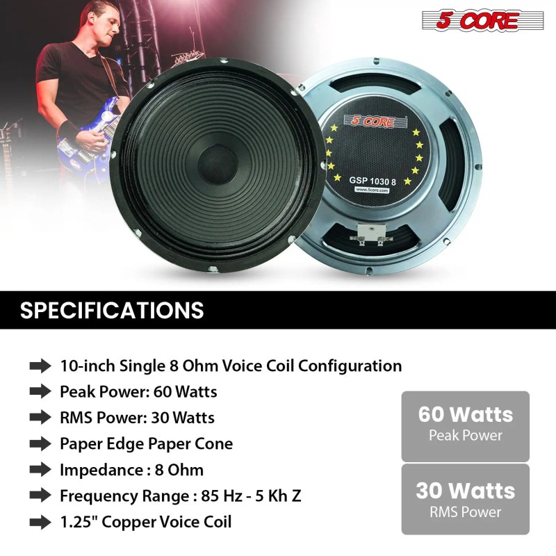 10\" Guitar Speaker 60W 8Ohm/16Ohm 25Oz Magnet 1.25\" VC Amplifier