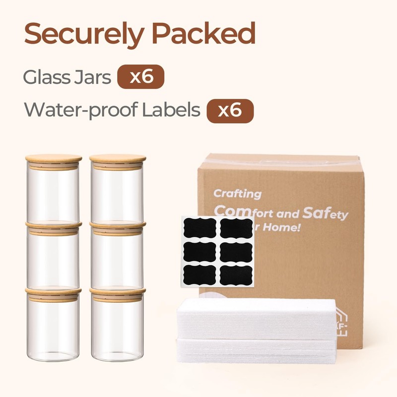 ComSaf 0.8 Qt Glass Food Storage Jars Set of 6,