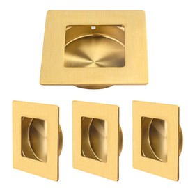 HOMOTEK 2-3/4 Inch Square Recessed Sliding Closet Door Finger Pulls, Diameter 2-3/8 Inch(60mm) Stainless Steel Flush Handles for Pocket Door, Bypass Barn Door Drawer Pulls(Brashed Gold, 4 Pack)