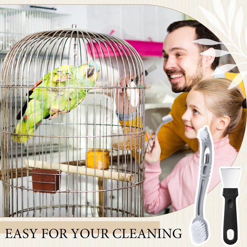 Teenyyou Bird Cage Cleaner with Two Brush Heads Stainless Steel