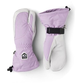 Hestra Women's Heli Ski Female Glove, 3-Finger Leather Snow Glove for Skiing, Snowboarding and Mountaineering - Syringa/Offwhite - 8
