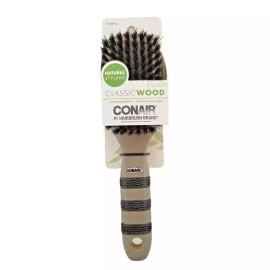 Conair Classic Wood 100% Boar Bristle Brush Natural Stylers Smooth & Adds Shine