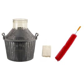 North Mountain Supply Wide Mouth Glass Demijohn with Plastic Basket - 10 Liter (Approx. 2.5 Gallons) - Includes Cheesecloth, Rubber Band, Cleaning Brush, and Lid