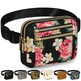 Capolo Fanny Packs for Women Fashion Waist Packs Bag with Adjustable Strap and 4 Zipper Pockets Waterproof Everywhere Crossbody Belt Bag for Workout Running Travelling, Rose, Medium