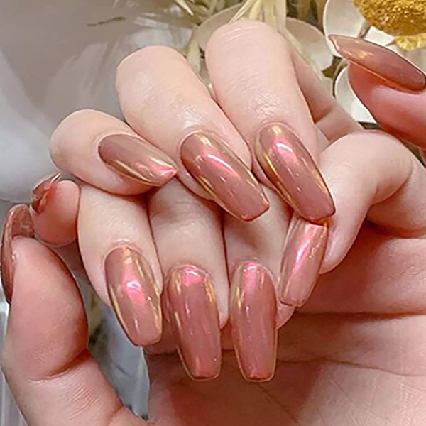 Brishow False Nails Glaze Long Fingernails False Nails Ballerina Acrylic Piece on Nails 24 Pieces for Women and Girls