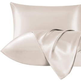 Lazzaro Home Satin Silk Pillowcases For Hair And Skin 2 Pack Pillow Cases with Envelope Closure Pillowcase Size 50 x 75 cm (Beige, 2pcs Pillowcases (50x75cm))