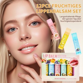 12 Pieces Fruity Lip Balm Set - Lip Care Set - Moisturising Lip Balm & Lip Gloss Set with 6 Fruit Fragrances - Lip Balm Stick for Dry Lips - Teenager Girls Gifts