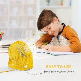 FARADAY USB Desk Fans 5 Inches Portable Table Fans 360° Head Rotation Small Personal Desktop Fan for Home Office, 3 Speeds, Yellow