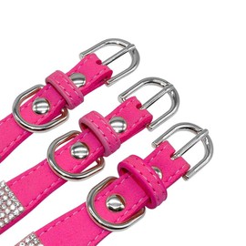 Pimaodog Rhinestone Dog Collar, Cute Dazzling Sparkling Soft Suede Leather Adjustable Pet Dog Cat Collar Crystal Diamond for Puppy Small Medium Large Dogs (XXS:15.5-21cm, Pink)