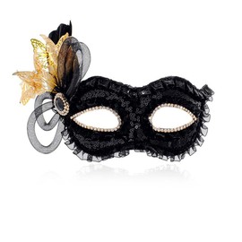 Masquerade Mask Black Feather Ball Masks for Women Butterfly Gold Themed Party Cosplay and Wedding