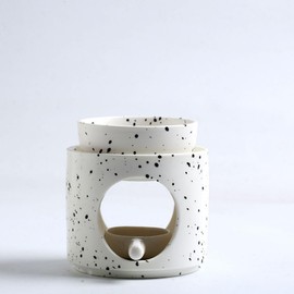 Warmself Aroma Lamp Tea Light Holder Ceramic Wax Melt Burner Black Dots