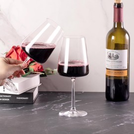 KAMMAK Wine Glasses Set of 2, 17 oz Hand Blown Crystal Bordeaux Wine Glasses, Thin Rim & Long Stem, Perfect for Red & White, Daily Use, Wedding Anniversary or Birthday Gift with Gift Box, S85BJ52