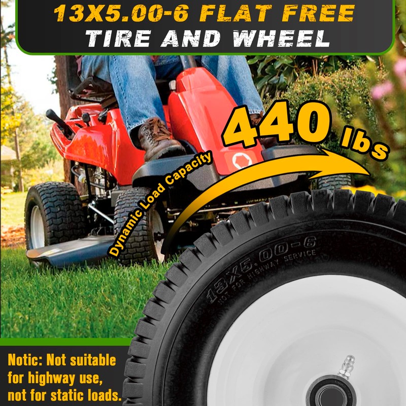 13x5.00-6 Flat Free Tire and Wheel with 3/4" & 5/8"