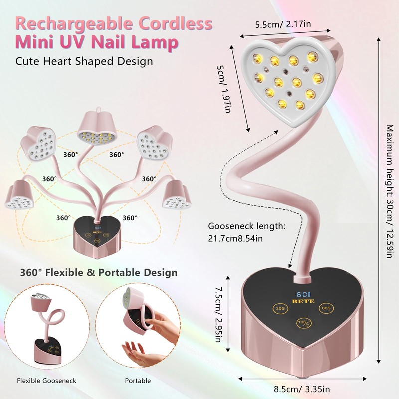 BETE Mini UV Nail Lamp Flash Cure Gel Nail Polish,