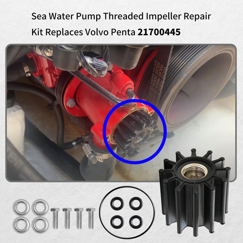 Vanshly,Sea Water Pump Threaded Impeller Repair Kit Replaces Volvo Penta