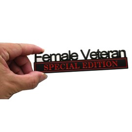 Female Veteran Edition Special Emblem Car Decal, Warrior Soldier 3D Sticker, Female Veteran Special Edition Letters Car Badges, Accessories (Black/Red)