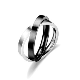 COLORFUL BLING Double Interlocking Rolling Rotating Band Rings for Women Men Stainless Steel Stacking Spinner Rings Relieving Stress Anxiety Fidget Jewelry-black12