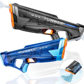 Funwee 2 Pack Electric Water Gun for Adults Kid, Powerful Automatic Squirt Gun, High Powered Shooting 100+ Times, Long Range Auto Water Blaster, Pool Outdoor Water Toy(Transparent Black+Blue)