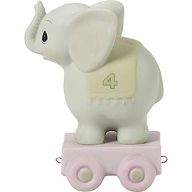Precious Moments, May Your Birthday Be Gigantic, Birthday Train Age 4, Bisque Porcelain Figurine, 142024
