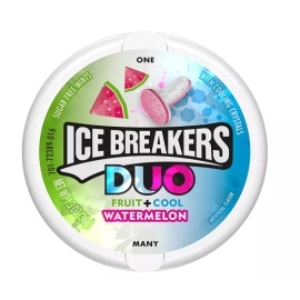 ICE BREAKERS DUO Watermelon Flavored Sugar Free Breath Mints, 1.3 oz Tins (8 Ct)