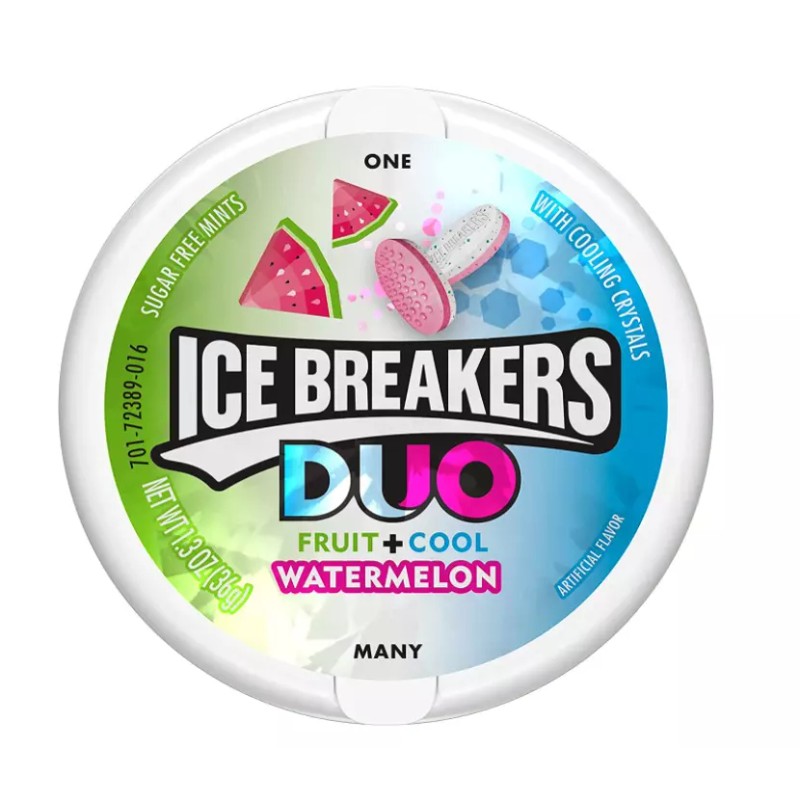 ICE BREAKERS DUO Watermelon Flavored Sugar Free Breath Mints, 1.3