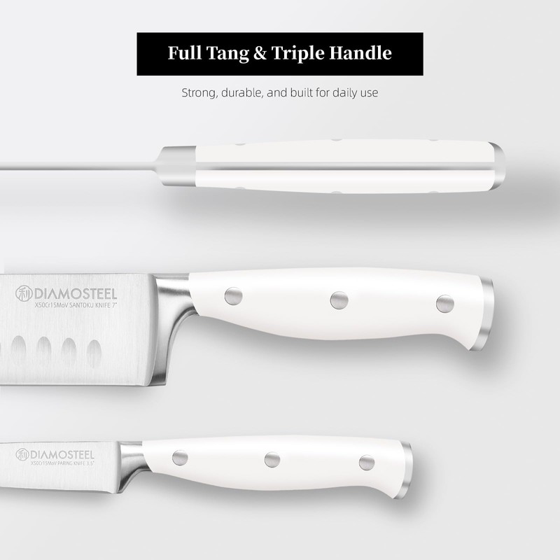 diamosteel White Knife Set, 3-Piece Knives Set for Kitchen with