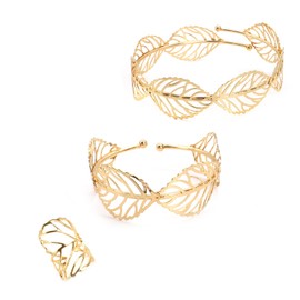 APMGONT Gold Plated Jewellery Sets for Women Gold Open Bracelet Bangles Boho Upper Arm Cuff Bracelet Bangle Adjustable Knuckle Rings Greek Goddess Costume Accessories Set Jewellery Gift (Gold B)