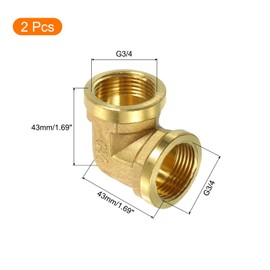 sourcing map 2 Pcs G 3/4 Inch Female x G 3/4 Inch Female 90 Degree Elbow, Brass L Right Angle Pipe Fitting, Connector for Fluid, Gas, Fuel, Oil, 43x43mm