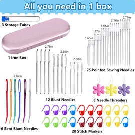 CAABISO 66 PCS Large Eye Sewing Needles Blunt Needles Kit, Stainless Steel Embroidery Thread Yarn Knitting Needles Set for Knitting Tapestry Weaving Quilting Beading Embroidery Project Tool Kit