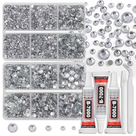 ELEEGEM Resin Rhinestones Kit for Crafts,8400 pcs Crystal Flatback Rhinestones Mixed 5 Sizes 2mm-6mm with B7000 Glue Tweezers and Wax Pencil for Fabric Tumblers and Clothes