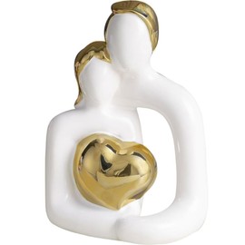 JXCBXJ Hugging Couple Statues Ceramic,Figure Statue for Home Decorations, Modern Romantic Sculptures for Living Room Bedroom Office Decor,Gift for Anniversary Valentine Birthday (White Gold)