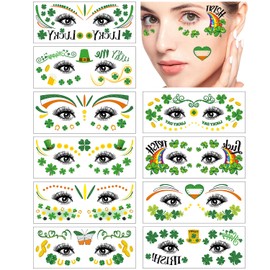 St Patricks Day Tattoos, 10 Sheets of St Patricks Day Face Stickers for Kids, Shamrock Temporary Tattoos Adult, St Patricks Day Decorations Accessories, Irish Stickers Green Face Tattoo Kit