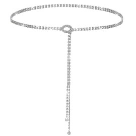 TIESOME Glitzer Gürtel für Damen, Strass Taillengürtel Silber Kristall Kettengürtel Verstellbarer Taillenkettengürtel Mode Bundgürtel Glitzergürtel Für Abendkleid Jeans Kleid