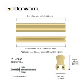 goldenwarm 15 Pack Adjustable Cabinet Pull Gold Drawer Pulls Brushed Brass Cabinet Handles 1" to 4"(25-102 mm) Adjustable Hole Distance