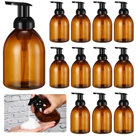 Uiifan 16 Pcs Amber Foaming Soap Dispenser 17 oz Refillable Foam Pump Bottle Liquid Plastic Container for Kitchen Bathroom Commercial Concentrated or Regular Soaps Shampoo Body Wash Dish Liquid Soap
